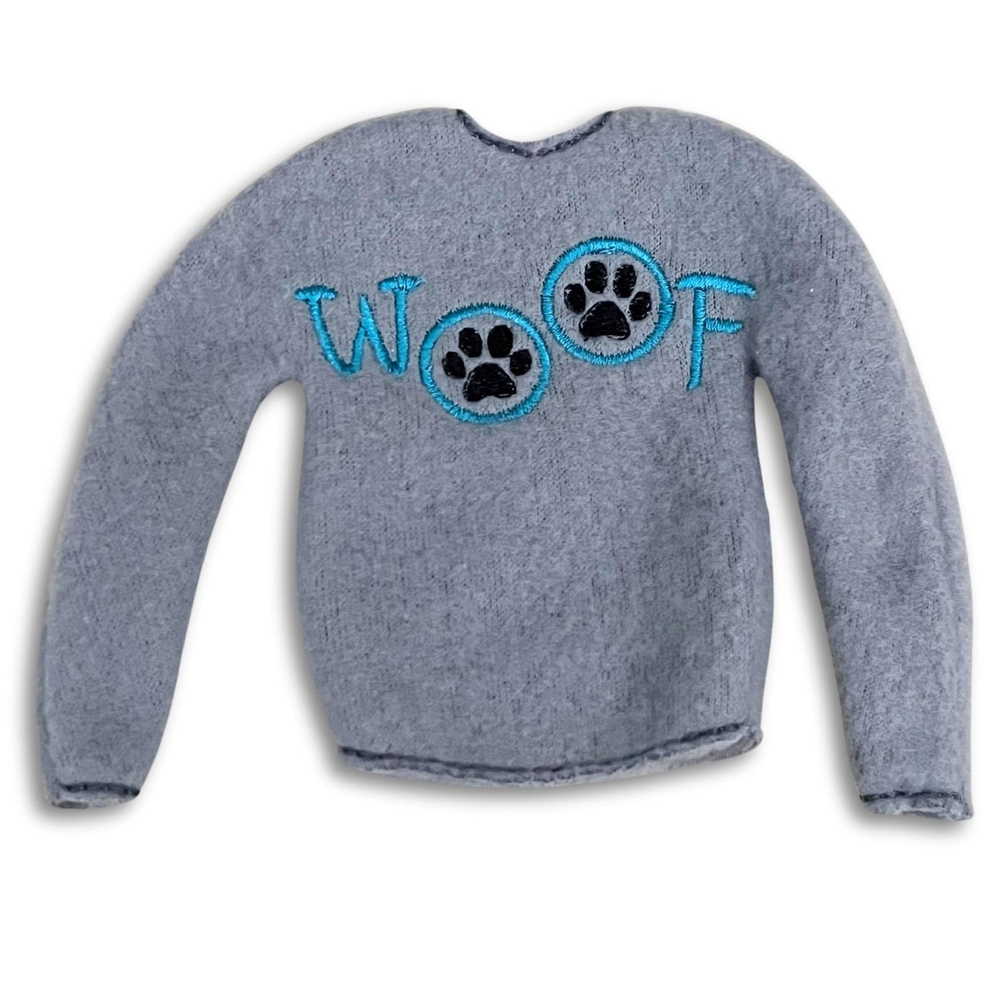 Elf Sweater Woof Paw Prints Grey