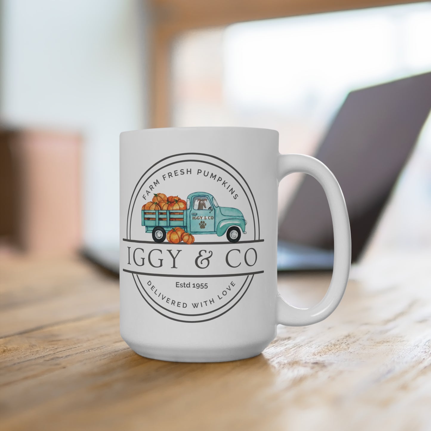 Iggy & Co Pumpkin Farm Truck Greyhound Mug 15oz