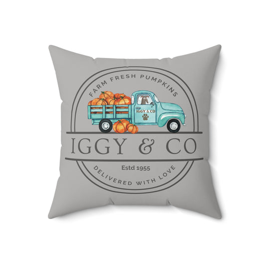 Grey Iggy & Co Grey Whippet Greyhound Pumpkin Farm Truck Faux Suede Square Pillow