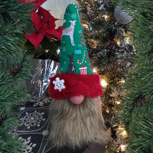 Hound Loving Gnome with Christmas Iggies Hat