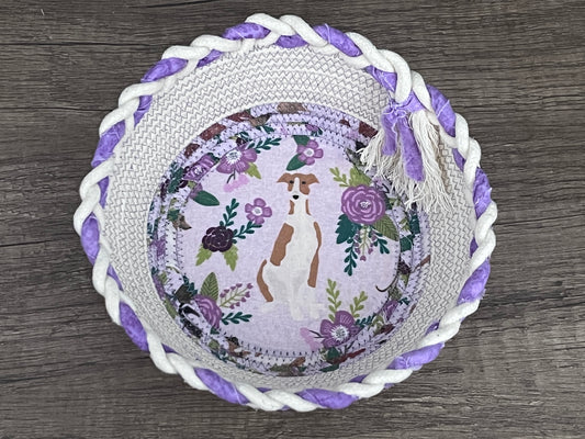 Hounds and Roses Whippet Rope Bowl / Basket