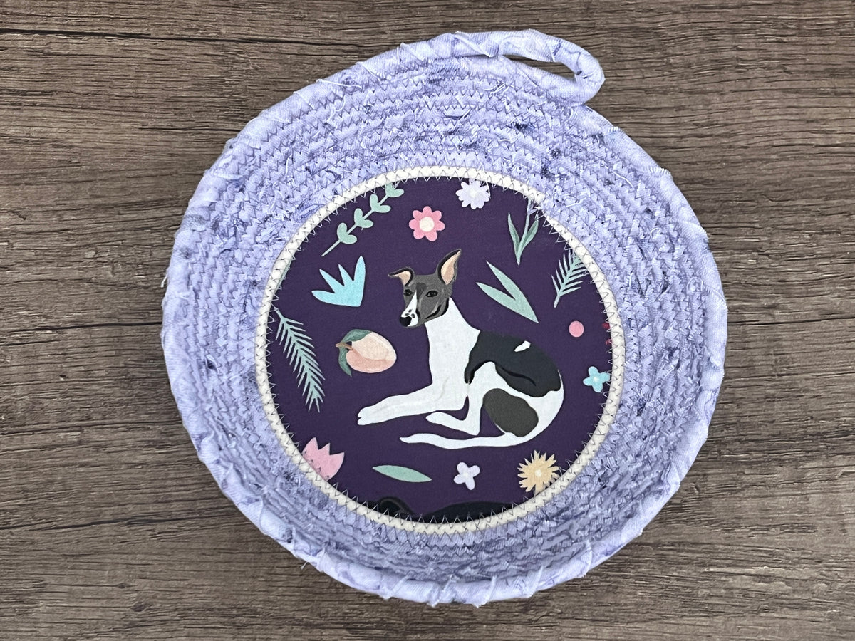 Garden Whippet Hound Fabric Rope Bowl / Basket