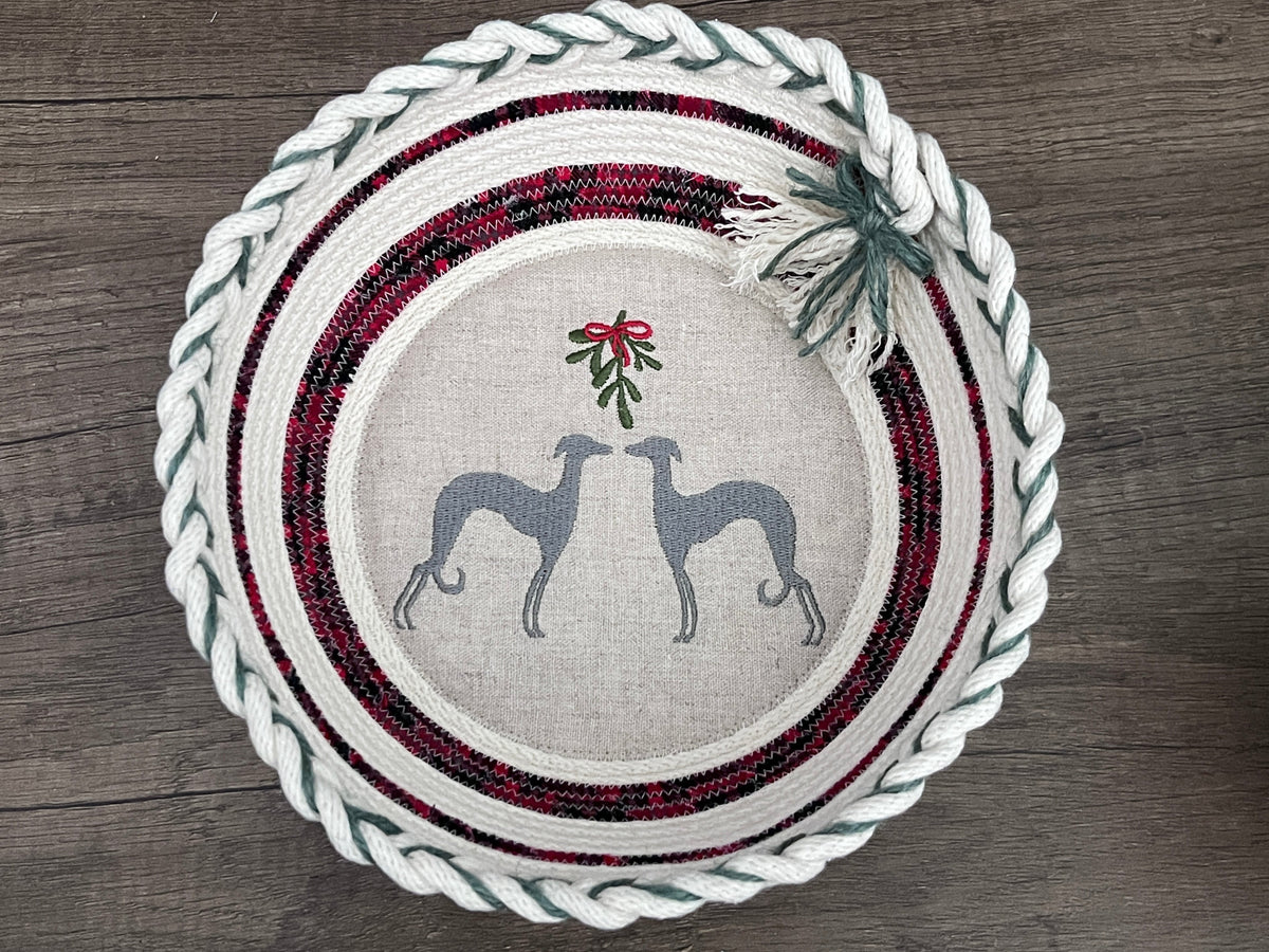 Under the Mistletoe Italian Greyhound Whippet Holiday Rope Bowl / Basket