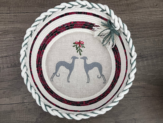 Under the Mistletoe Italian Greyhound Whippet Holiday Rope Bowl / Basket