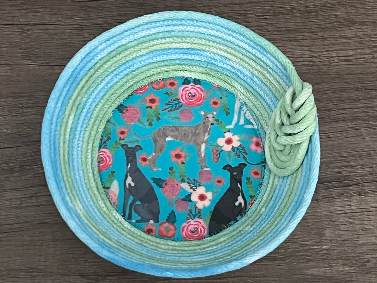 Hounds and Roses Whippet Italian Greyhound Rope Bowl / Basket