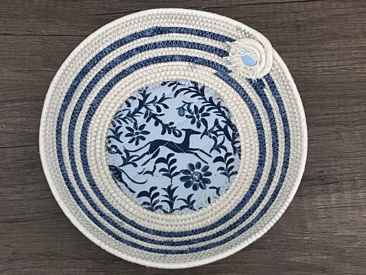 Blue Willow Hound Fabric Rope Bowl / Basket