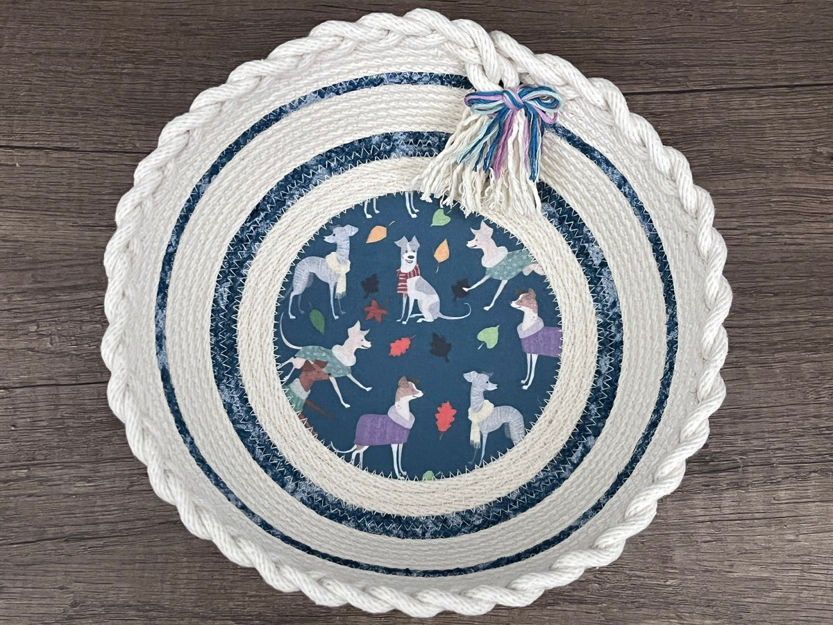 Festive Fall Hounds Greyhound Whippet Rope Bowl / Basket