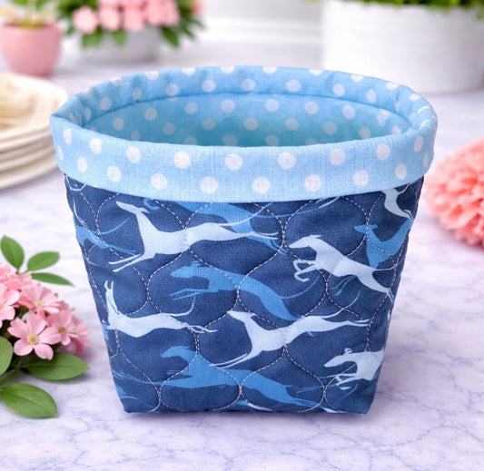 Joyful Hounds Blue Sighthound Mini Fabric Basket