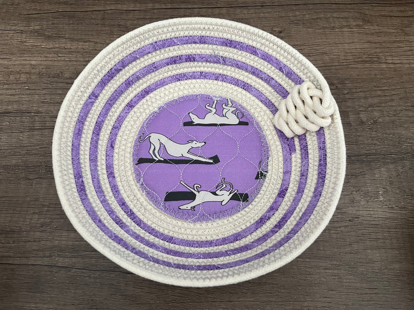 Yoga Hounds Lavender Whippet Fabric Rope Bowl / Basket