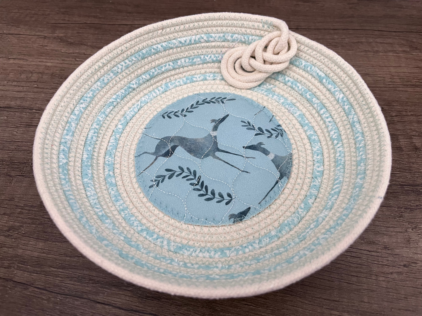 Hounds and Vines Greyhound Fabric Rope Bowl / Basket