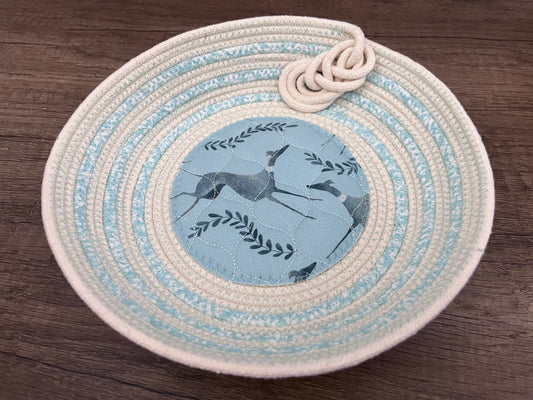Hounds and Vines Greyhound Fabric Rope Bowl / Basket