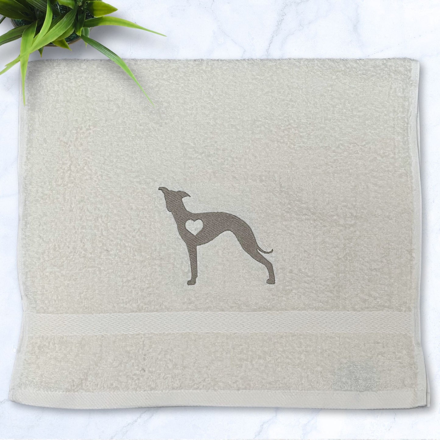 Iggy Heart Whippet Greyhound Beige Hand Towel