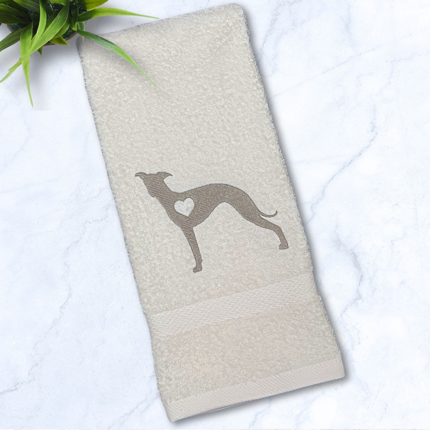 Iggy Heart Whippet Greyhound Beige Hand Towel