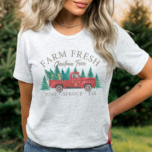 Farm Fresh Christmas Trees Iggy & Co Vintage Red Truck Greyhound Unisex Jersey Short Sleeve Tee