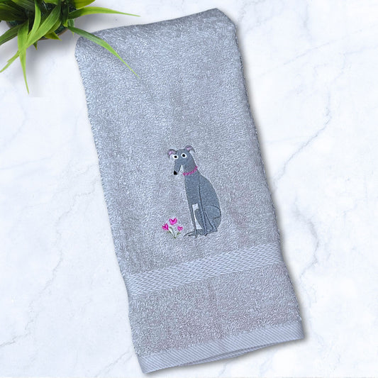 Love Blooms Iggy Whippet Greyhound Grey Hand Towel