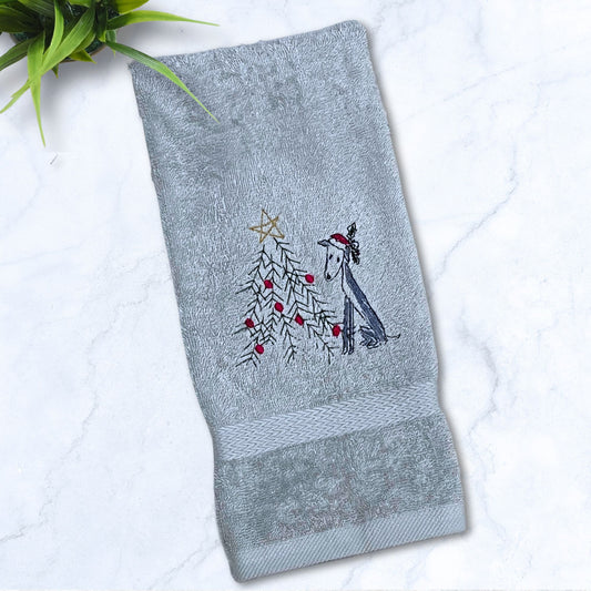 Oh Houndie Christmas Tree Iggy Whippet Greyhound Grey Hand Towel