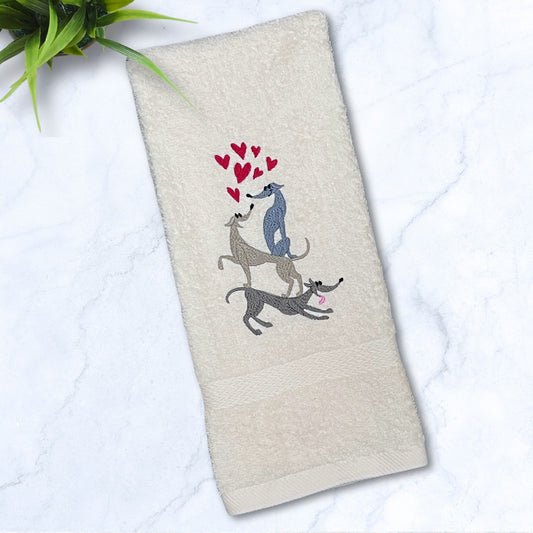 Stacked Hounds with Hearts Italian Greyhound Whippet Beige Hand Towel