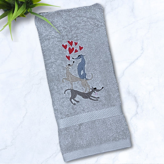 Stacked Hounds with Hearts Italian Greyhound Whippet Grey Hand Towel