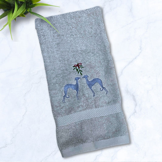 Under The Mistletoe Iggy Whippet Greyhound Grey Hand Towel