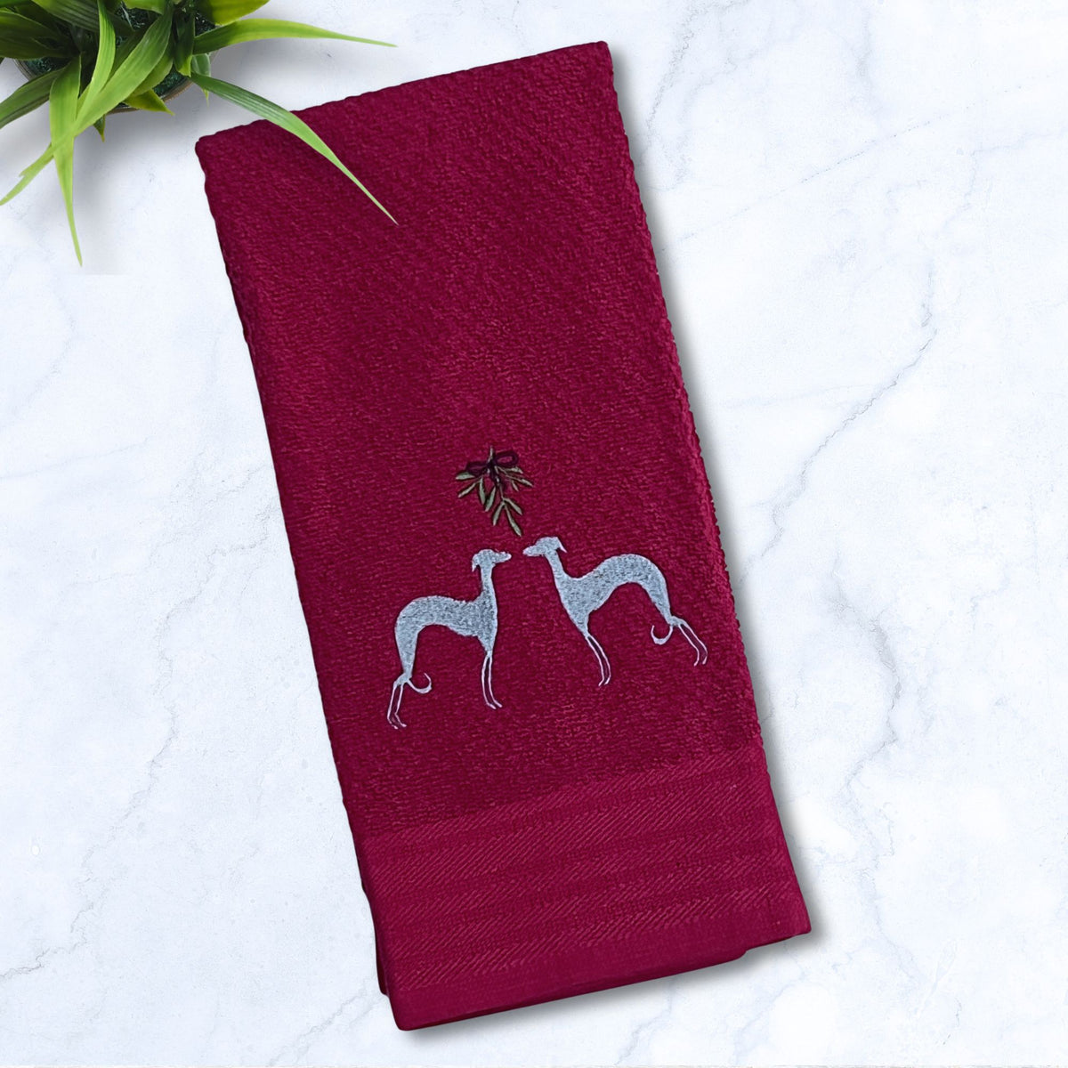 Under The Mistletoe Italian Greyhound Whippet Brick Kitchen Hand Towel