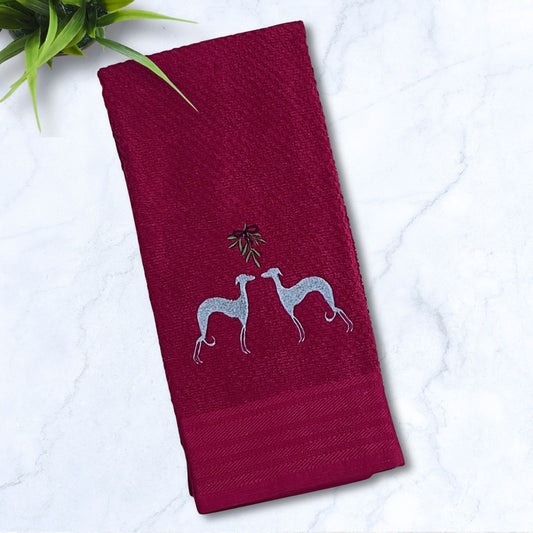 Under The Mistletoe Italian Greyhound Whippet Brick Kitchen Hand Towel