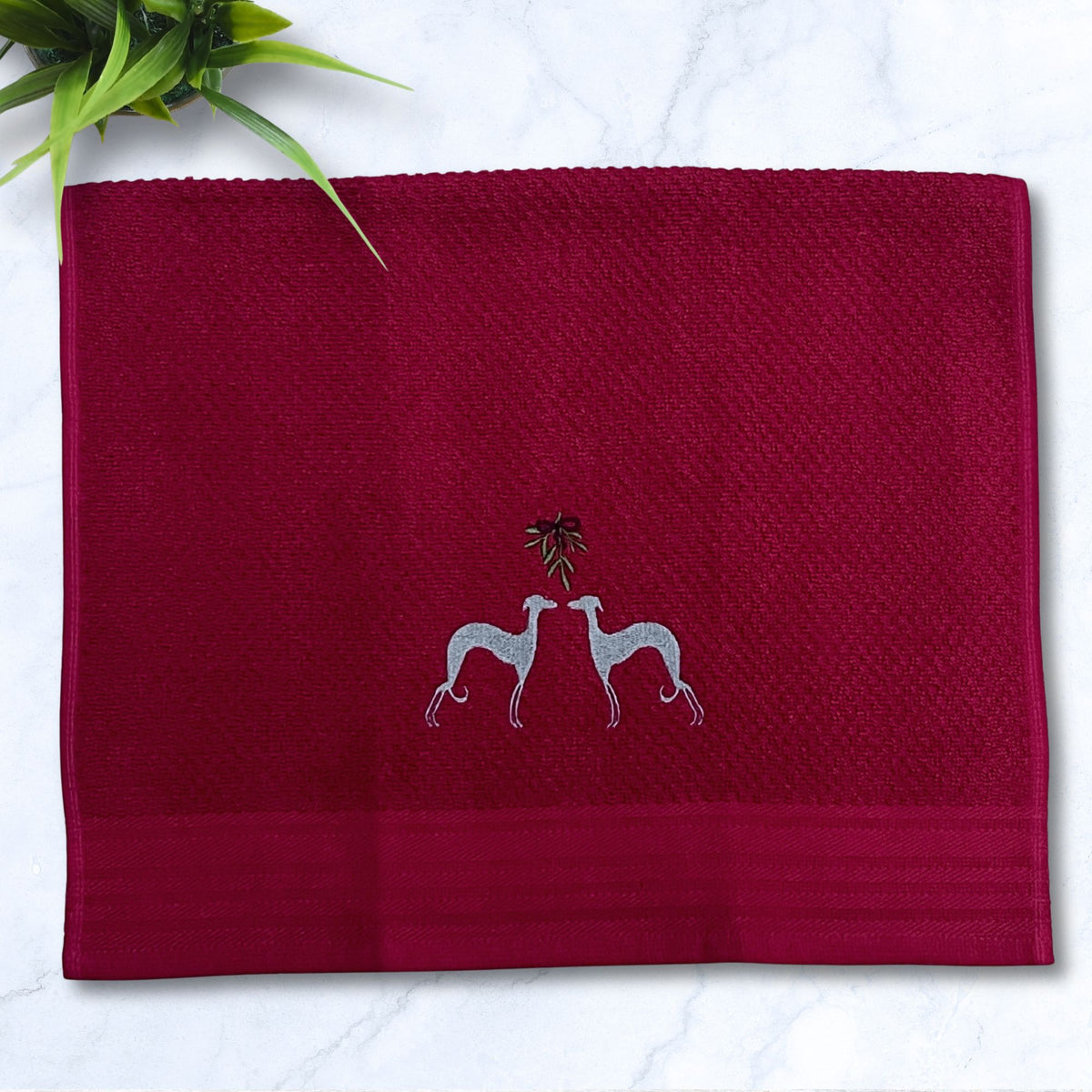 Under The Mistletoe Italian Greyhound Whippet Brick Kitchen Hand Towel