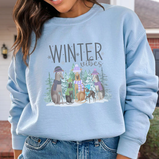 Winter Vibes Greyhound Iggy Whippet Unisex Crewneck Sweatshirt