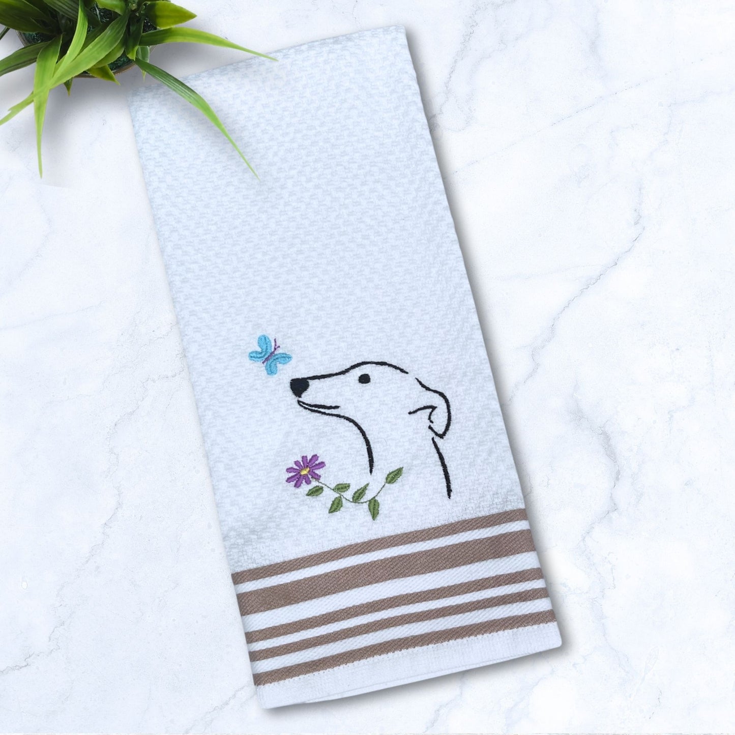 Butterfly Delight Greyhound Whippet Tan Stripes Kitchen Hand Towel