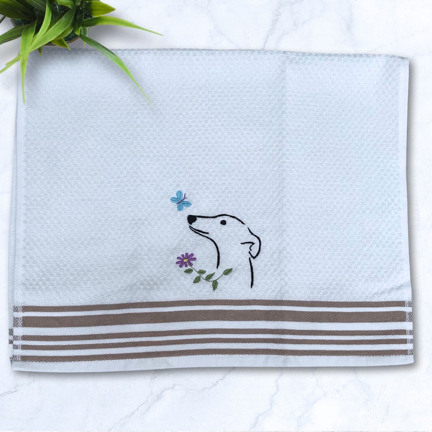 Butterfly Delight Greyhound Whippet Tan Stripes Kitchen Hand Towel