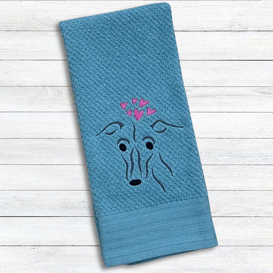 Greyhound Love Italian Greyhound IG Whippet Turquoise Kitchen Hand Towel