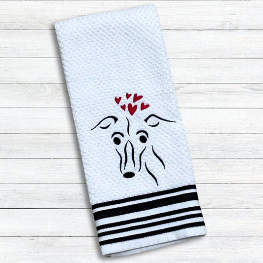 Greyhound Love Whippet Iggy Galgo White/Black Stripes Kitchen Hand Towel