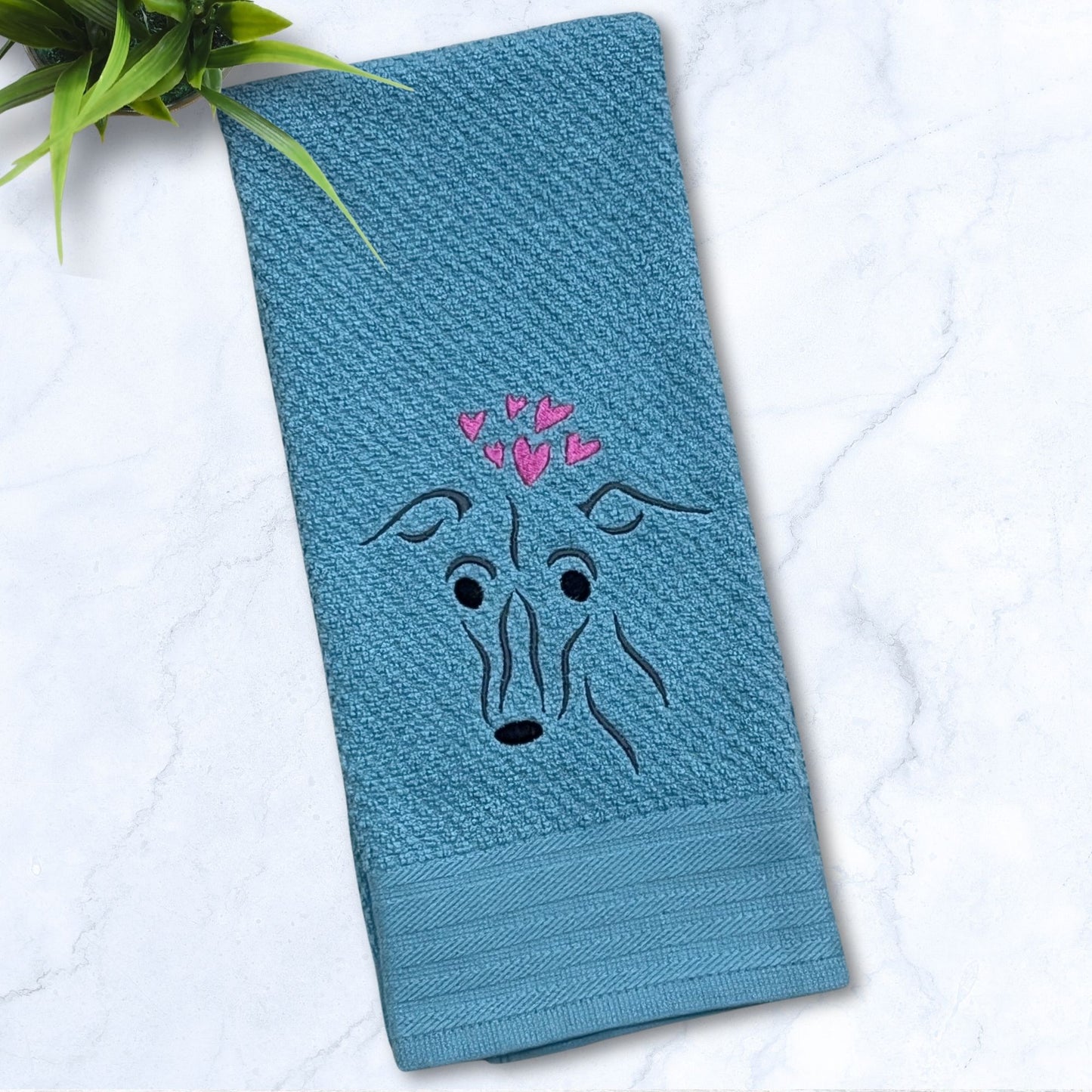 Greyhound Love Italian Greyhound IG Whippet Turquoise Kitchen Hand Towel