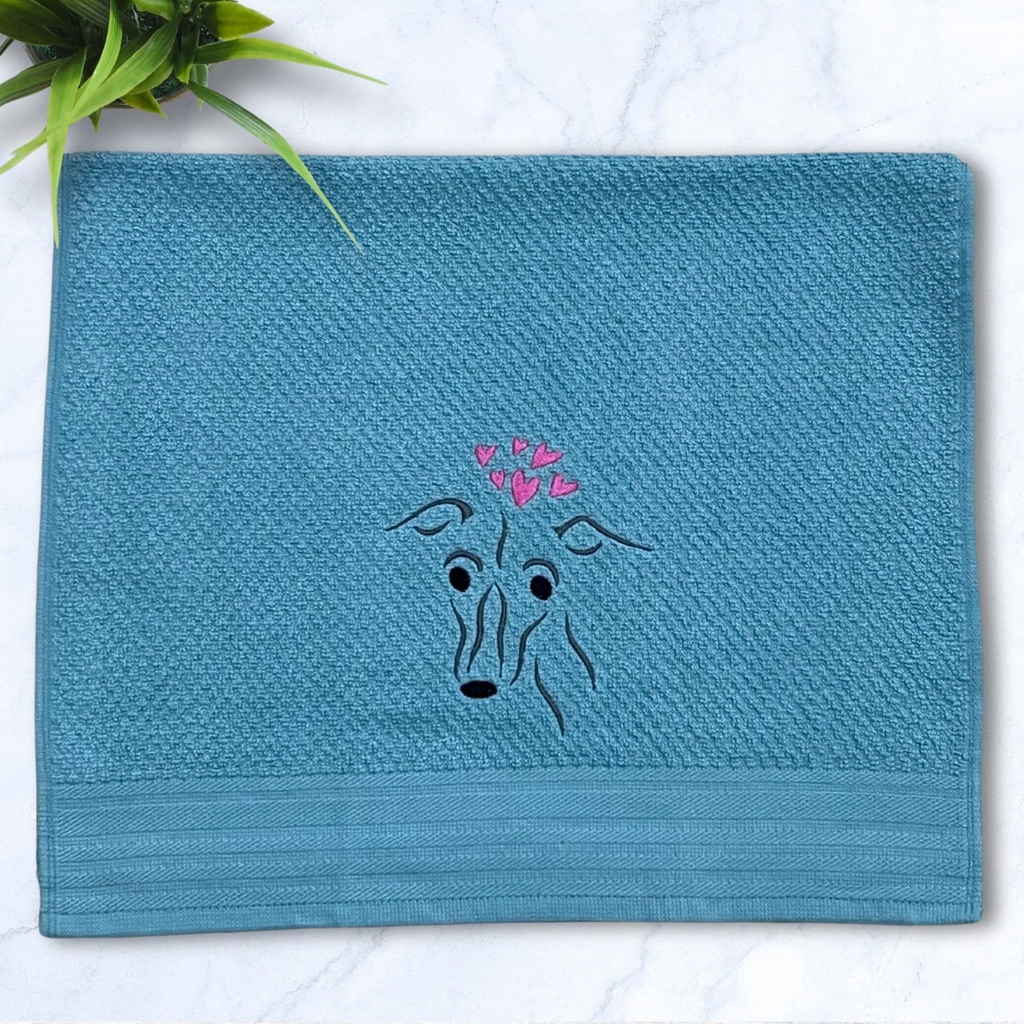 Greyhound Love Italian Greyhound IG Whippet Turquoise Kitchen Hand Towel