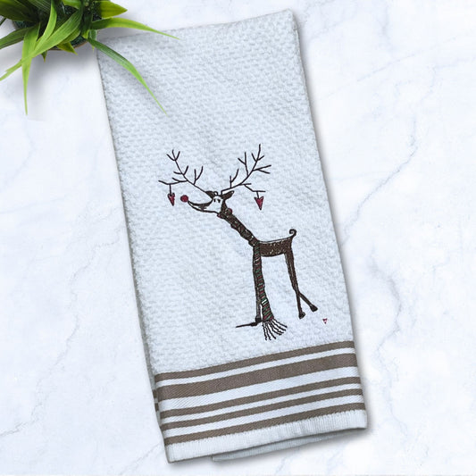 Grey-ndeer Reindeer Tan Stripes Kitchen Hand Towel