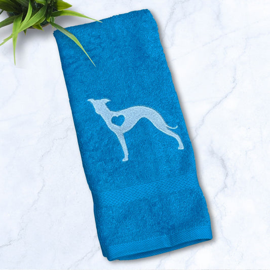 Iggy Heart Whippet Greyhound Turquoise Hand Towel