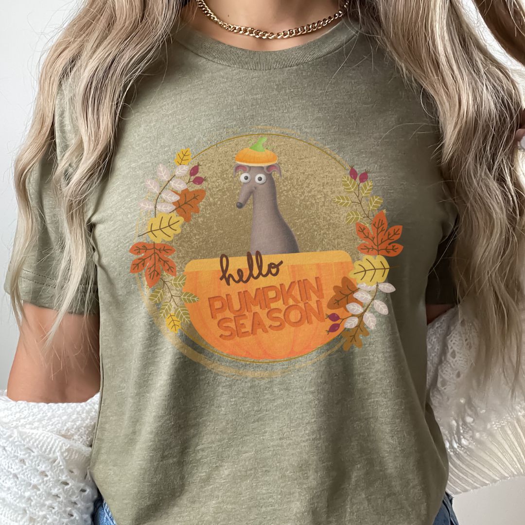 Hello Pumpkin Season Greyhound Whippet Unisex Jersey Short Sleeve Tee