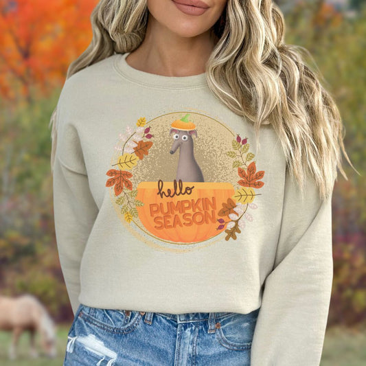 Hello Pumpkin Season Fall Pumpkin Spice Whippet Greyhound Unisex Crewneck Sweatshirt