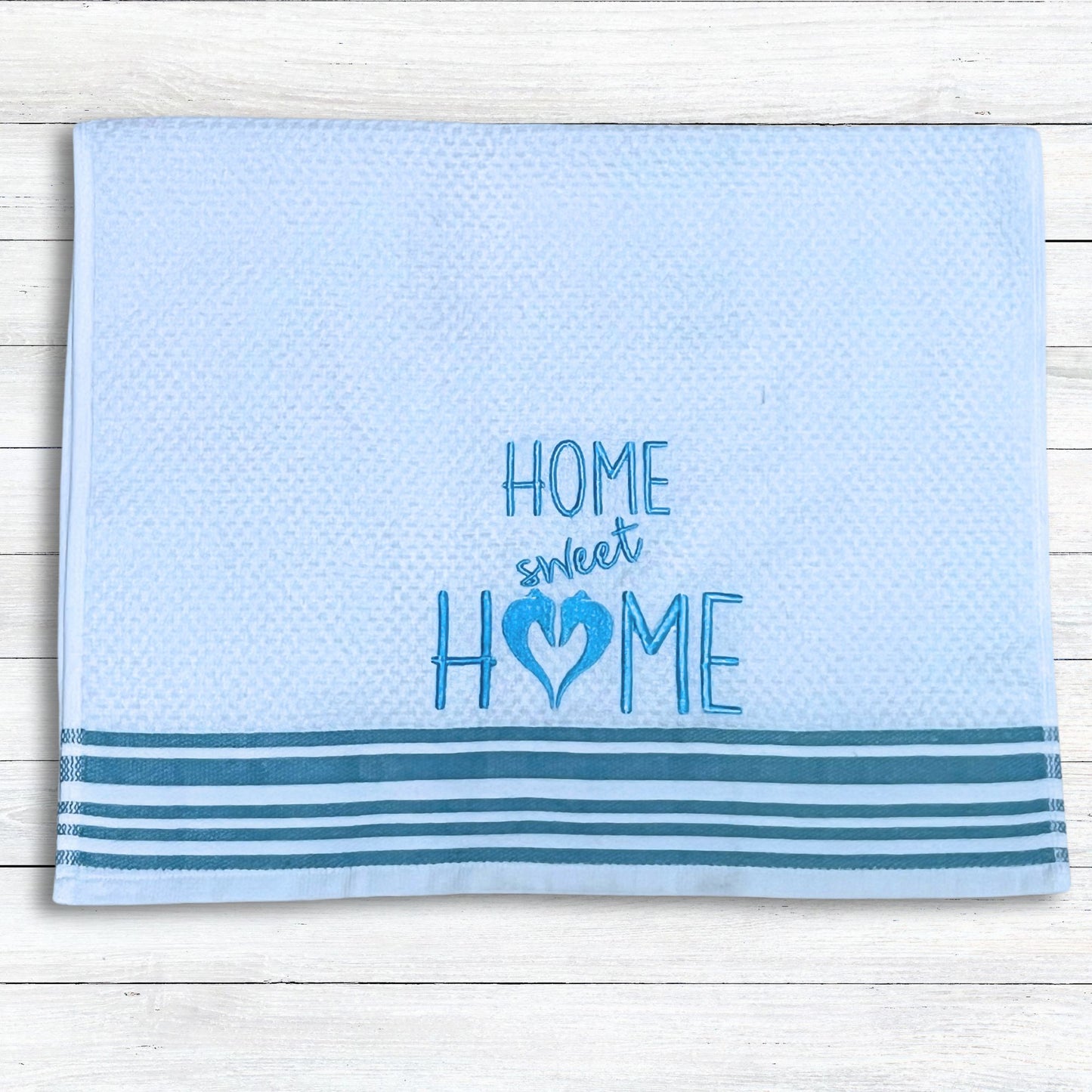 Home Sweet Houndie Home Greyhound Whippet Iggy Turquoise Stripes Kitchen Hand Towel