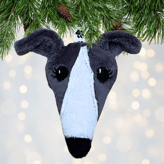 Houndie Head Ornament Grey with Blaze and Eyelashes