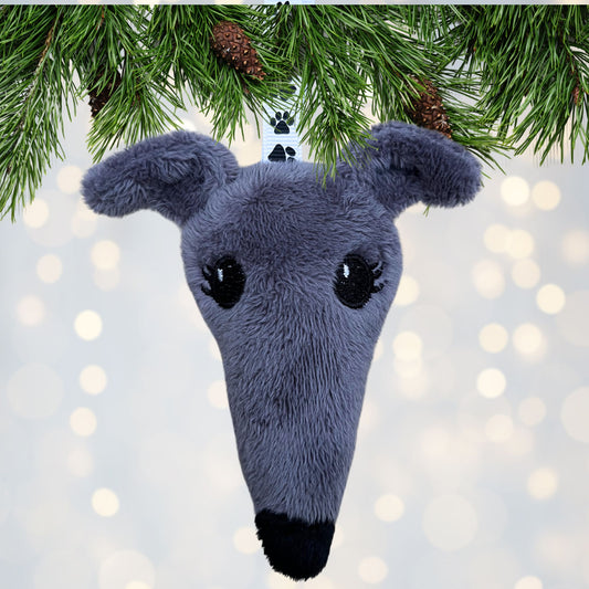 Houndie Head Ornament Grey with Eyelashes