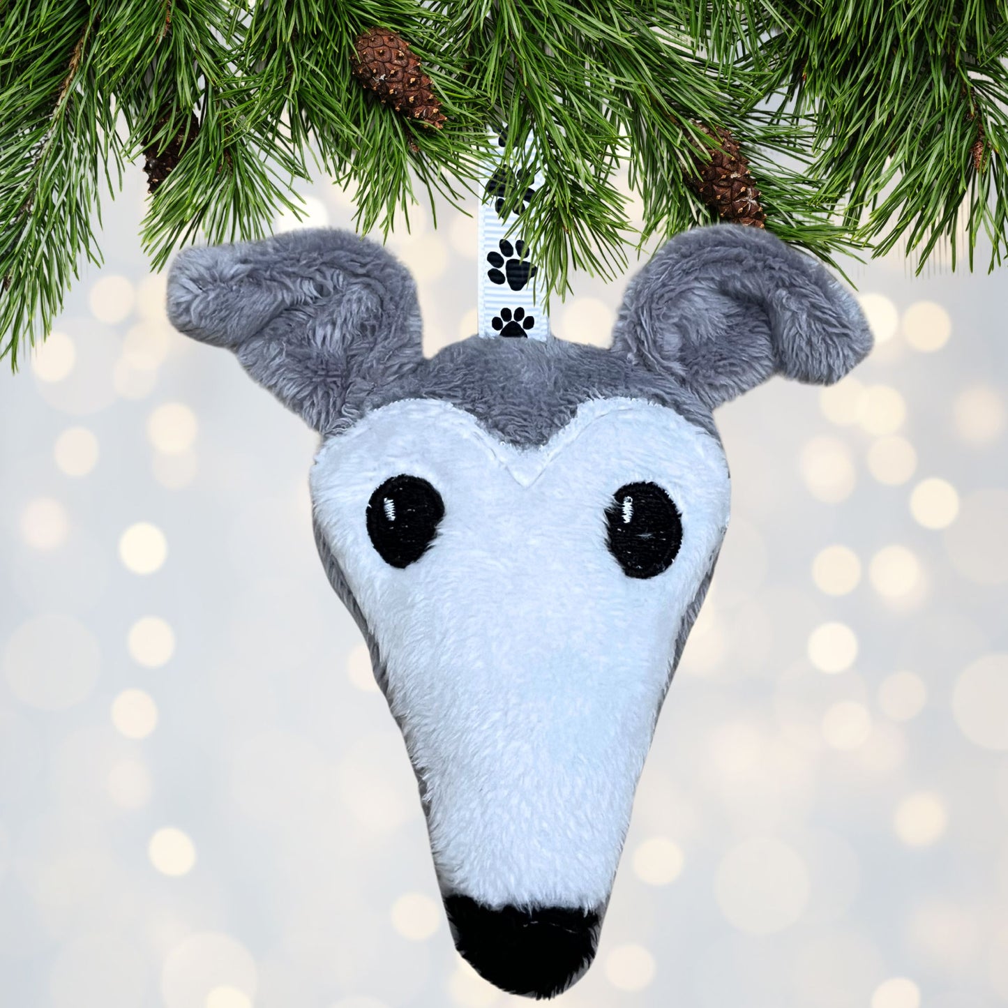 Houndie Head Ornament Light Grey with Mask