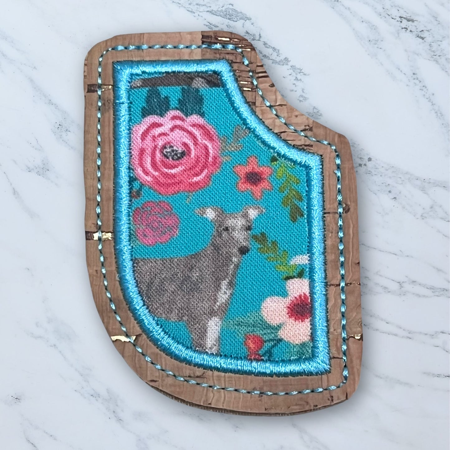 Corner Bookmark - Hound and Roses Turquoise Brindle Hound