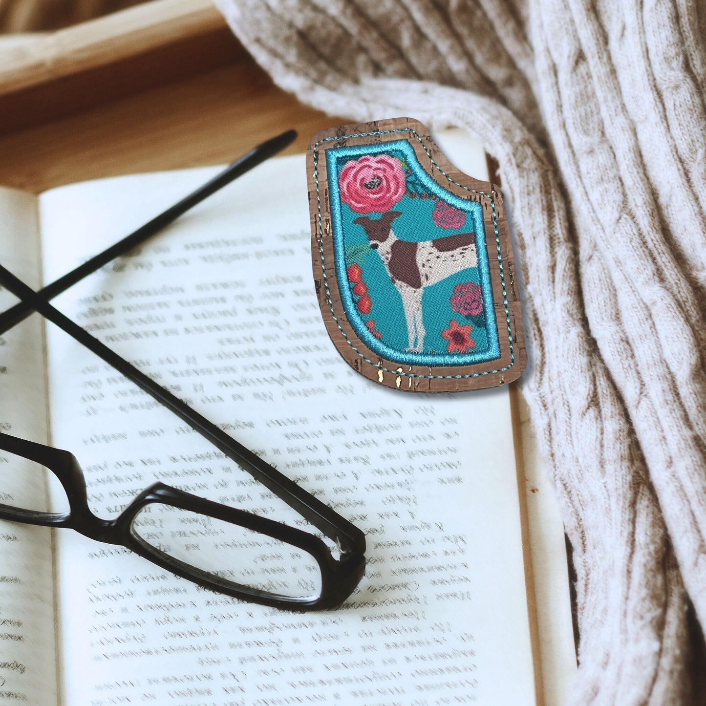 Corner Bookmark - Hound and Roses Brown and White Italian Greyhound Whippet