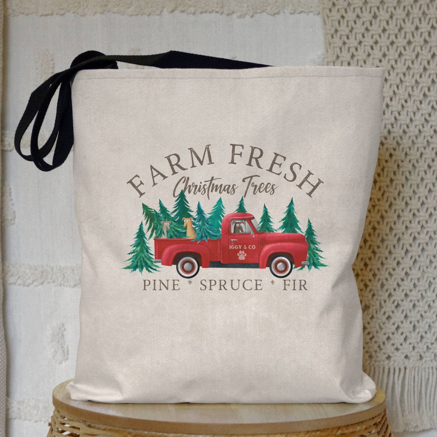 Farm Fresh Christmas Trees Iggy & Co Vintage Red Truck Greyhound Tote Bag