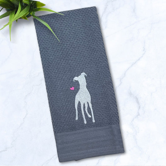 Whippet Head Tilt Italian Greyhound Whippet Grey Kitchen Hand Towel