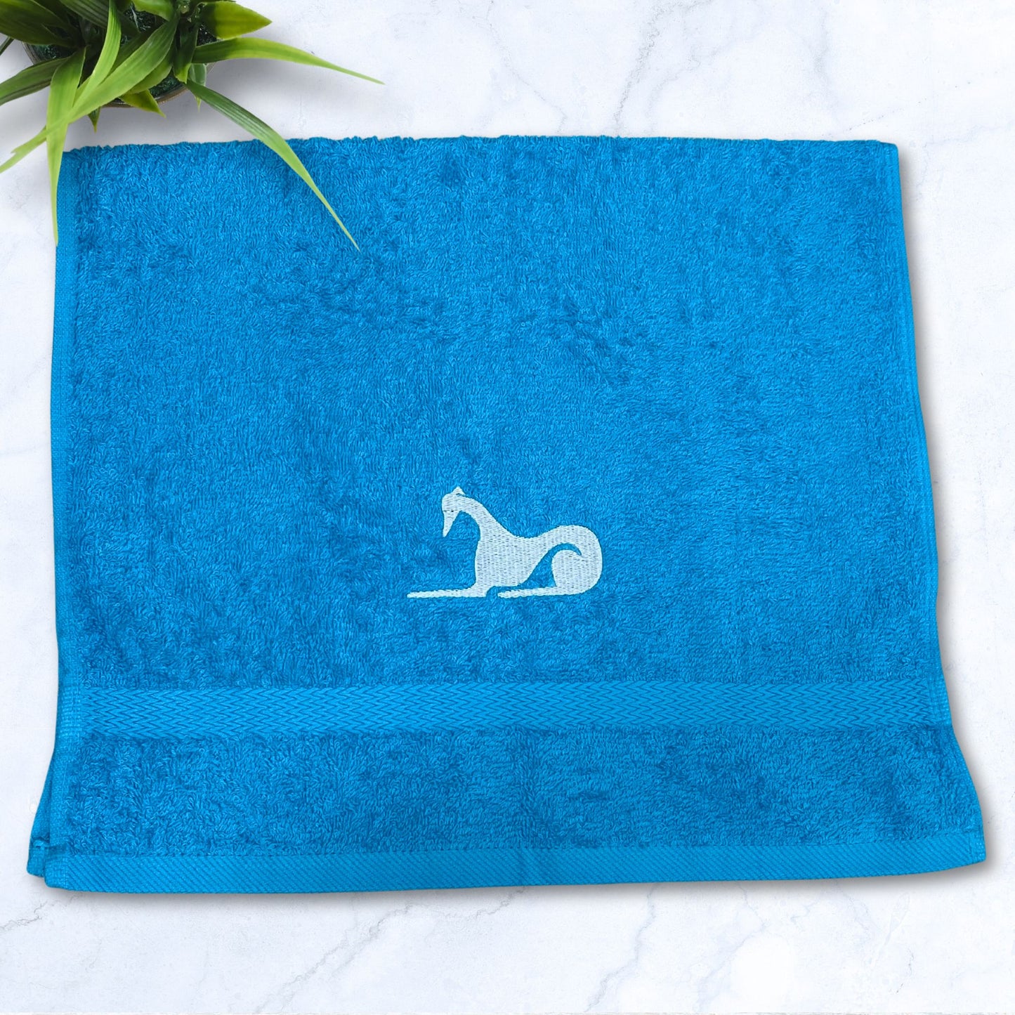 Laying Greyhound Whippet Galgo Turquoise Hand Towel