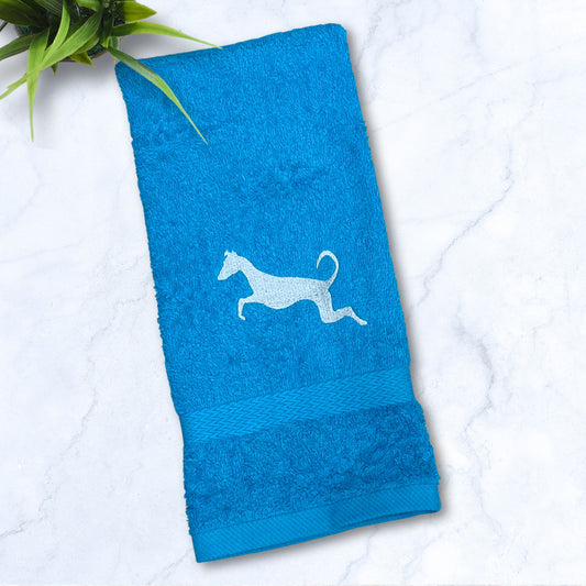 Leaping Iggy Greyhound Whippet Galgo Turquoise Hand Towel