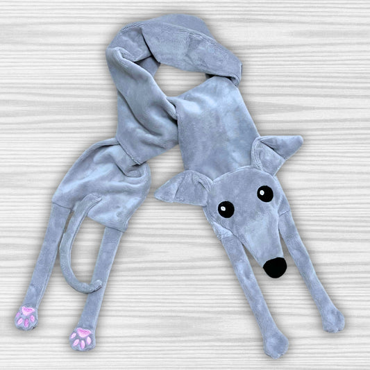 Houndie Cuddler Greyhound Whippet Scarf Light Grey