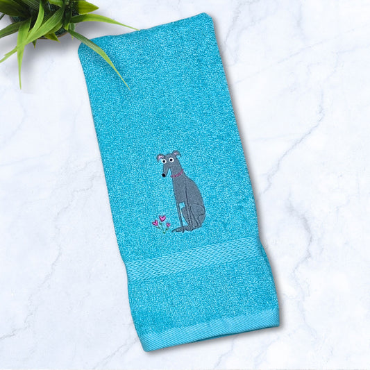 Love Blooms Iggy Whippet Greyhound Aqua Hand Towel