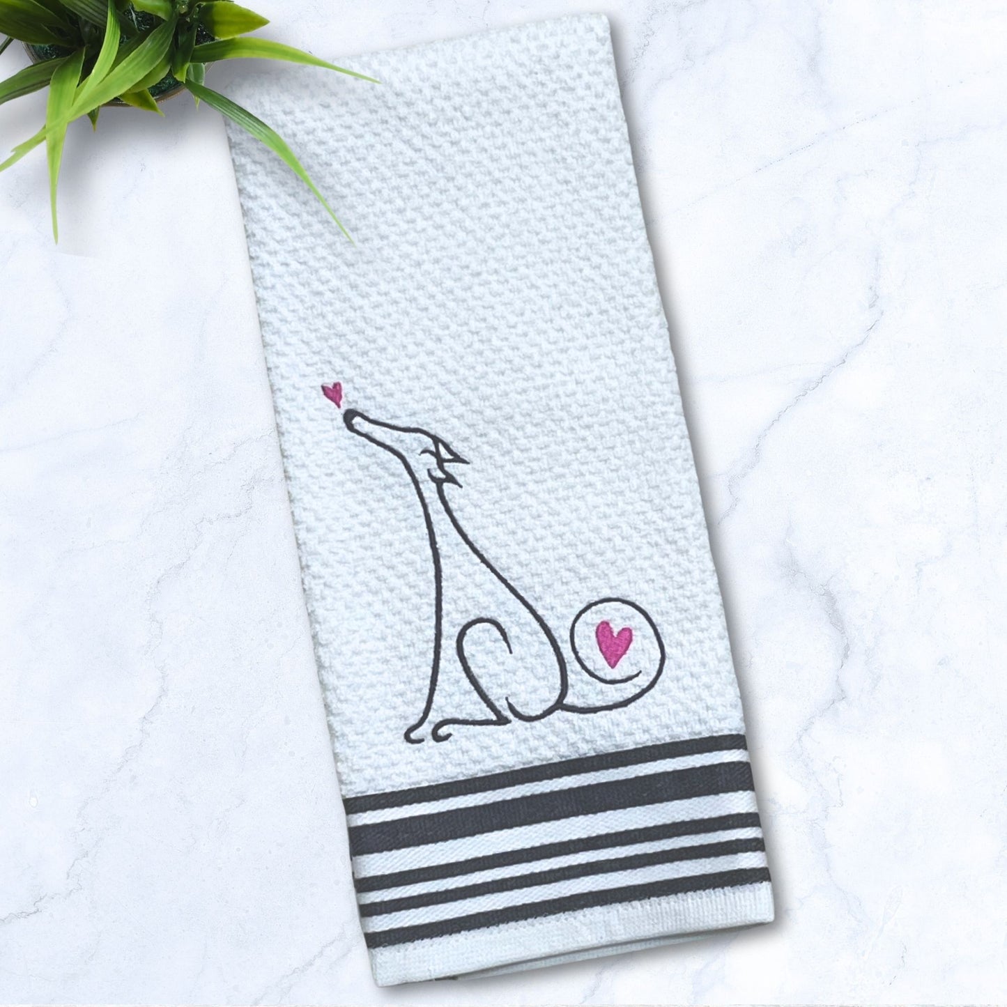 Love Hound Sitting Iggy Greyhound Whippet Galgo Grey Stripes Kitchen Hand Towel